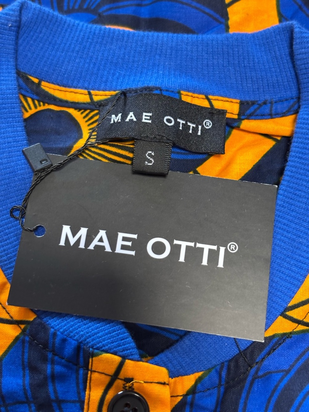 NWT Mae Otti Ankara African Wax Print Polo Top Blue Orange Small - Picture 8 of 10